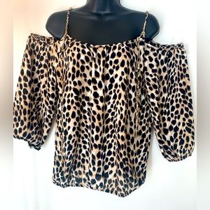 INC International Concepts Animal print cold shoulder blouse. Size: M.